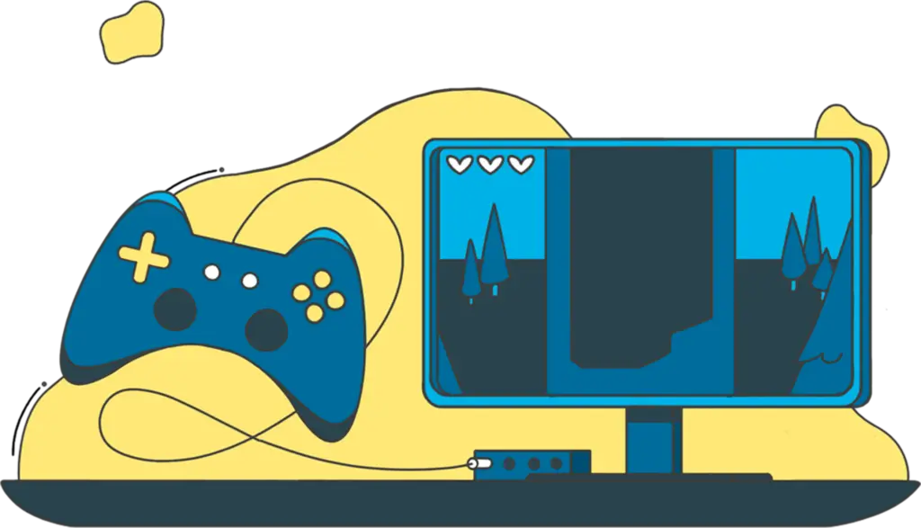 illustration d'une manette de jeu vidéo et d'un écran. l'image a un but décorative